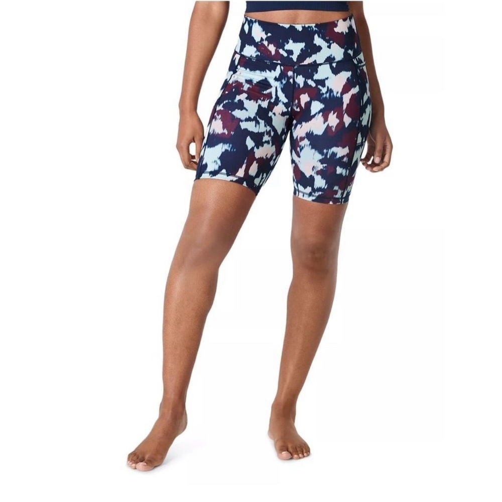 Sweaty Betty Super Sculpt 8" Biker Shorts Blue Flow Print Size XS NWT - Picture 2 of 8